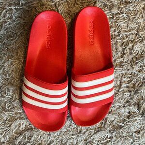 Adidas Cloudfoam Adilette Bold Red Comfort Slides with White Stripes Men 10-12
